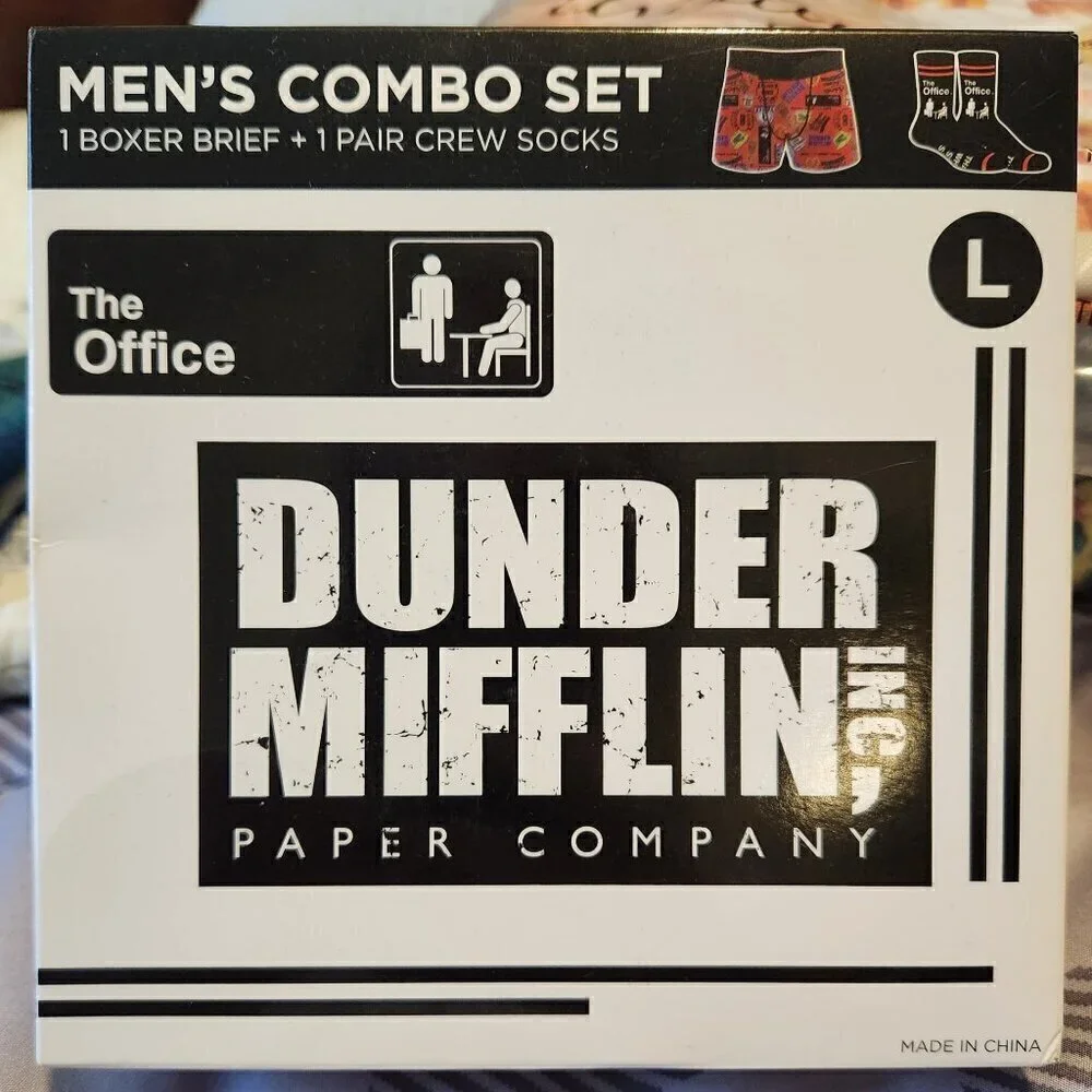 The Office Dunder Mifflin Men's Combo Set 1 Boxer Brief 1 Pair Socks Large New